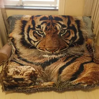 

Vintage Woven Tiger Head Print Large Blanket Nap Sofa Towel Wall Tapestry Decor