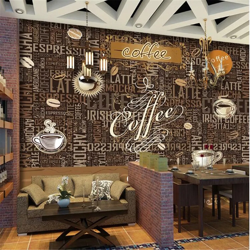 

Milofi4 hand painted retro coffee shop personality restaurant background wall painting wallpaper