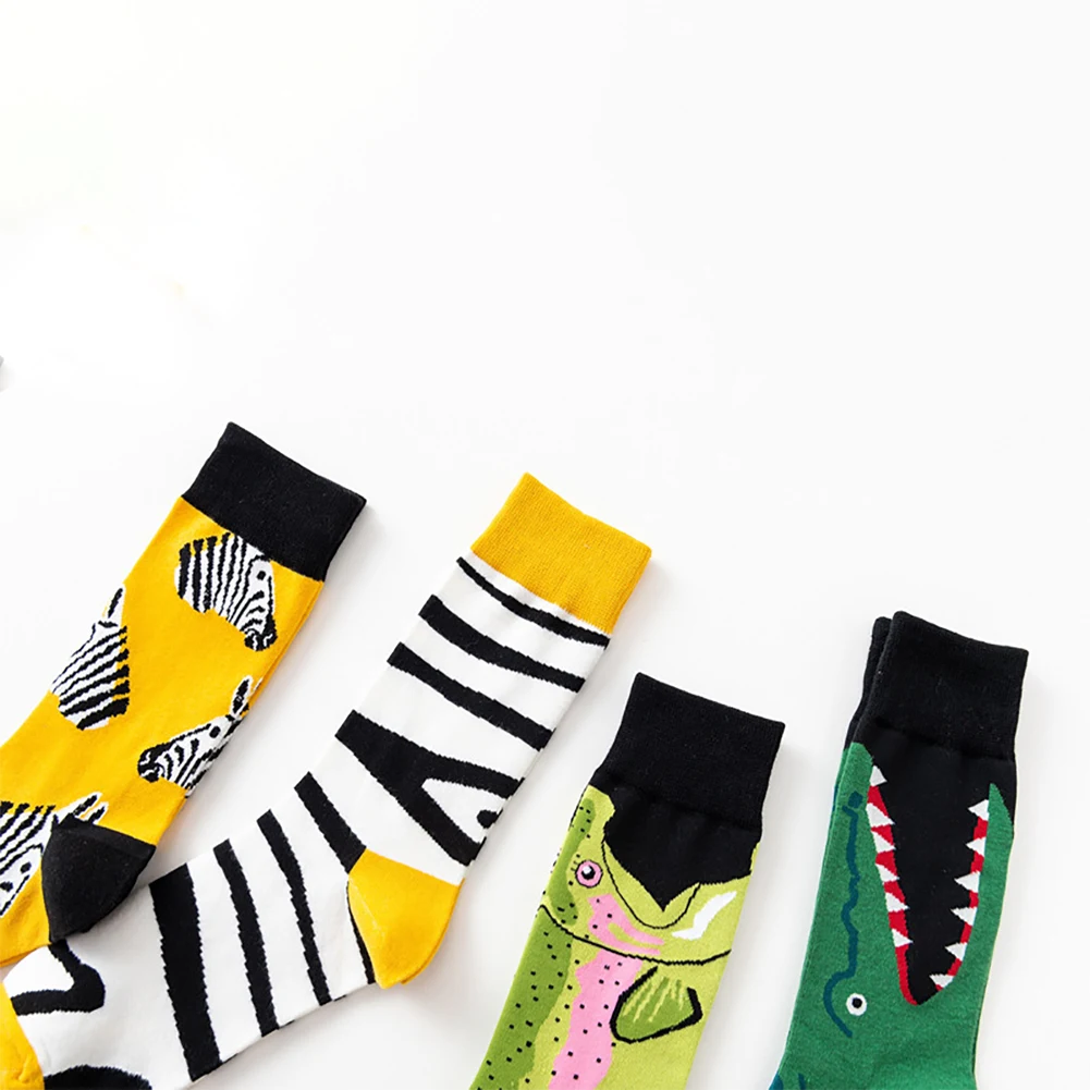 Breathable Colorful Cotton Blend Printed Elastic Men Socks Jacquard Weave Non Slip Warm Middle Tube Soft Autumn Absorb Sweat
