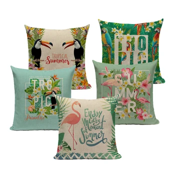 

Throw Pillow Case Nordic Decorative Pillowcase Summer Leaf Bird 45*45 40*40 for Children Green fur Linen Cushion Cover