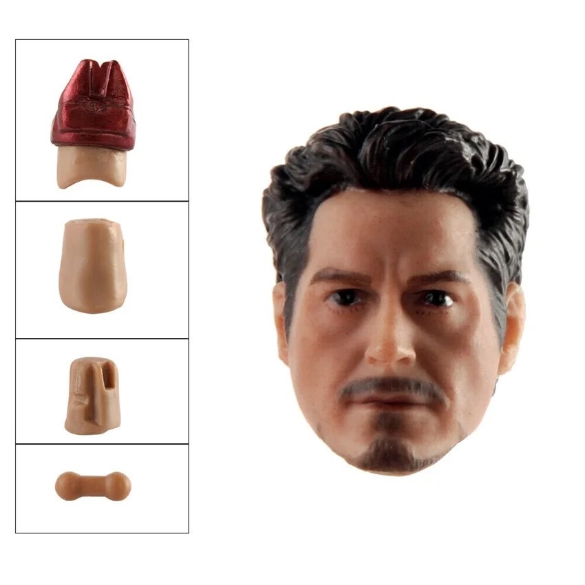 Iron Man 1/12 Head Sculpt Carving Model Tony Stark Man for 6" Action Figure Body