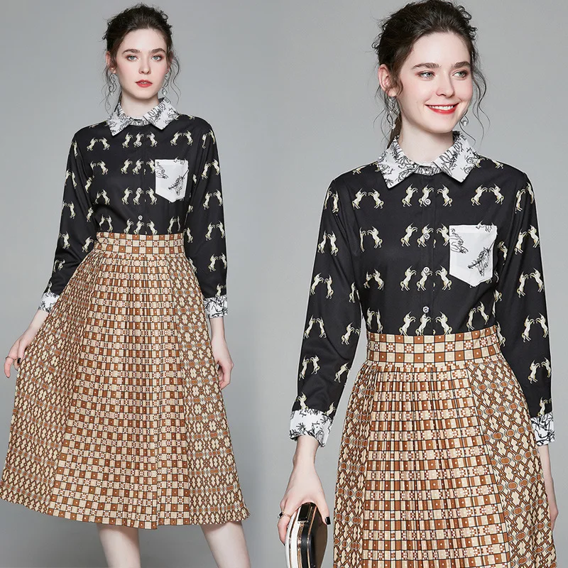 

Large Austrian WOMEN'S Dress 2020 Spring New Style Printing Paste Pocket Pleated Dress