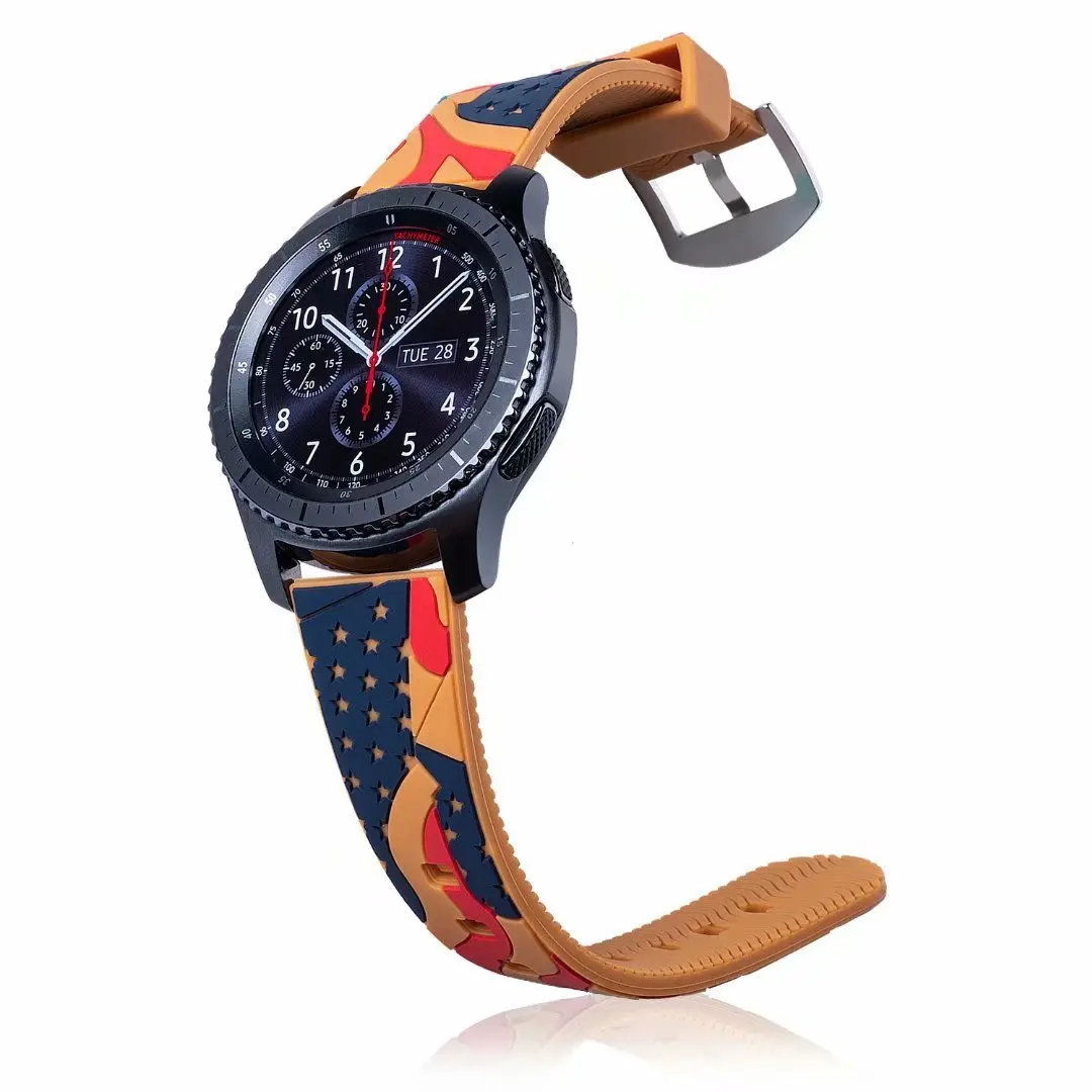22 мм/20 мм ремешок для samsung gear S3 Frontier/классический 46 мм/42 мм мягкий флаг печати резиновый ремешок Мода ремешок для часов huawei часы