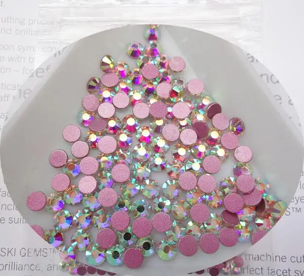 Розовые стразы AB для ногтевого дизайна негорячая фиксация с плоским основанием