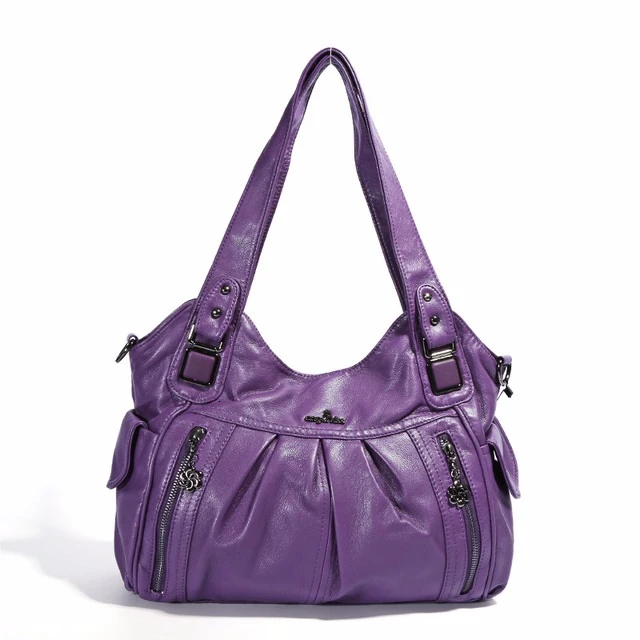 Cgmana Designer Famous Brand Washed Soft Leather Luxury Handbags High Quality Women Shoulder Bags - Цвет: purple