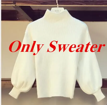 Only Sweater Модный свитер с пышными рукавами и длинная юбка из твида, Женский комплект 2 шт., Осень-зима, новая шерстяная юбка с карманами и принтом, комплект одежды из органической кожи - Цвет: Only Sweater