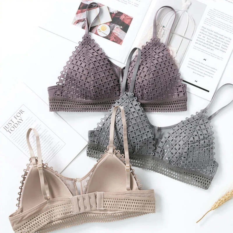 

Wireless Triangle Cup Lace Seamless Bra Sexy Lingerie Thin Bralette Deep V Push Up Bra Underwear Brassiere For Women