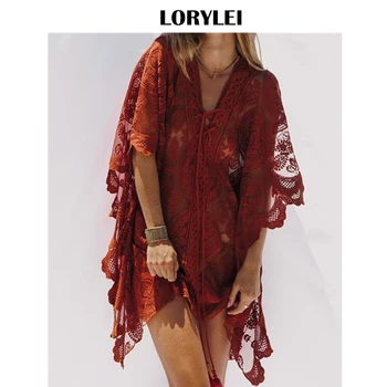 

2020 Lace Beach Pareo Beachwear Swim suit Cover up Playa Pareo Tunics for Beach Tunic Swimwear Women Lace Beach Dress Q878