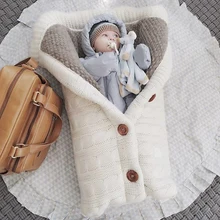 

Winter Warm Baby Swaddle Sleeping Bag 100% Cotton Stroller Wrap Newborn Infant Button Knit Sweater Toddler Blanket Throw Bedding