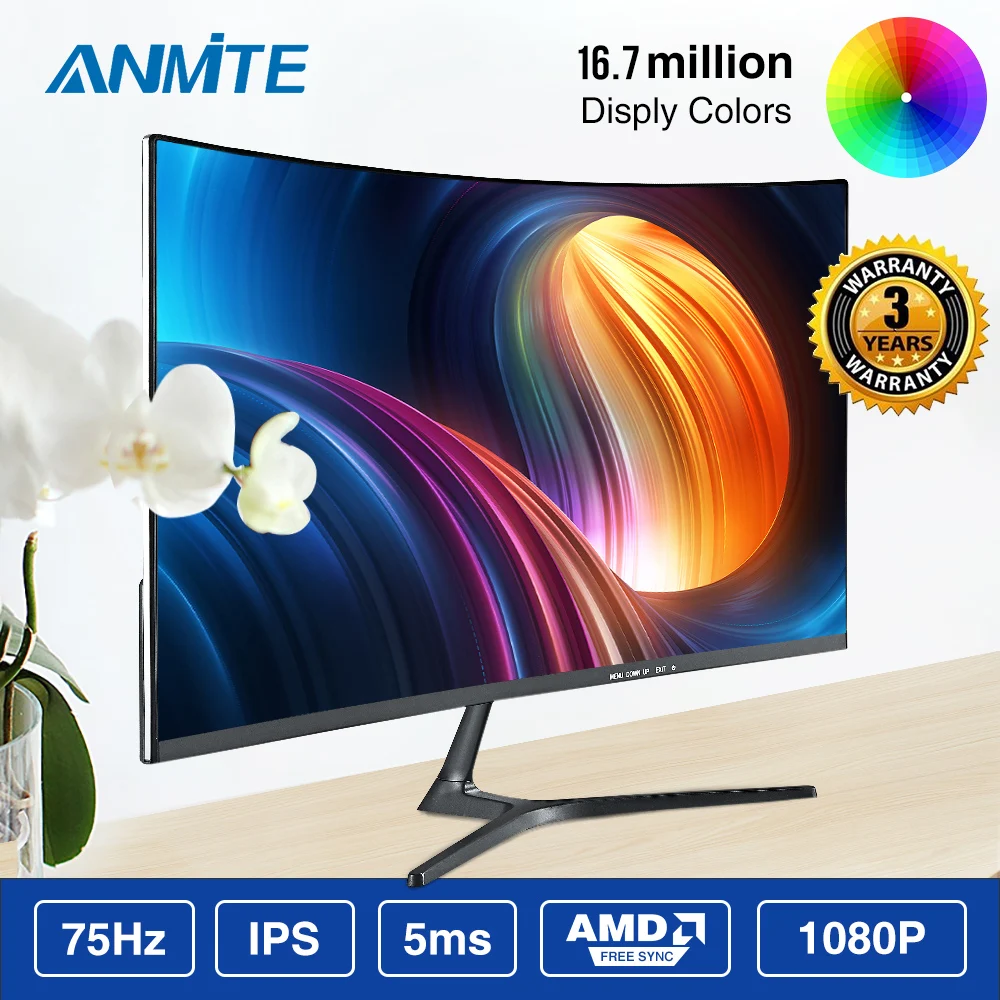 Изогнутый TFT ЖК монитор Anmite 23 8 дюйма FHD Hdmi HDR для игр и соревнований светодиодный