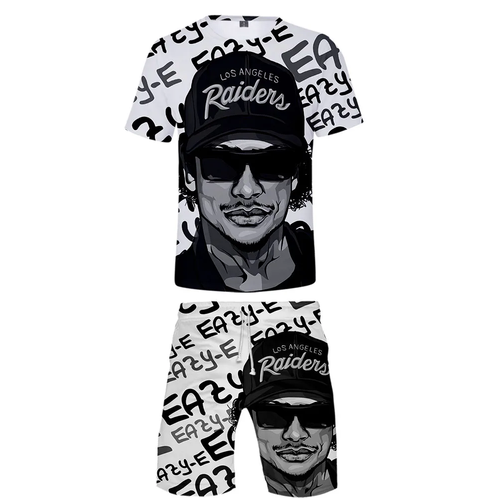 EAZY-E комплект из двух предметов футболка и шорты Harajuku для мужчин EAZY-E футболка уличная Harajuku короткий рукав плюс размер уличная одежда