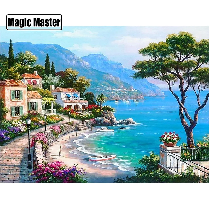 Diamond Painting Scenic Embroidery Sale Landscape Full Picture of Rhinestones Mediterranean Sea Mosaic | Дом и сад