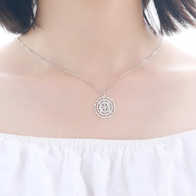 925 серебро пробы оригинальное ожерелье Шарм Персонализированные чокер для женщин модное украшение-кулон ключицы цепи компас форма
