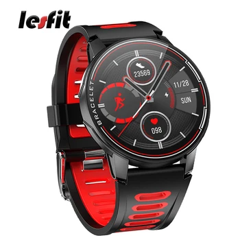 

Lesfit Red Round Full Touch Men Smart Watch Women Android HR Fitness Tracker Bluetooth Waterproof Digital Wrist Smartwatch Clock