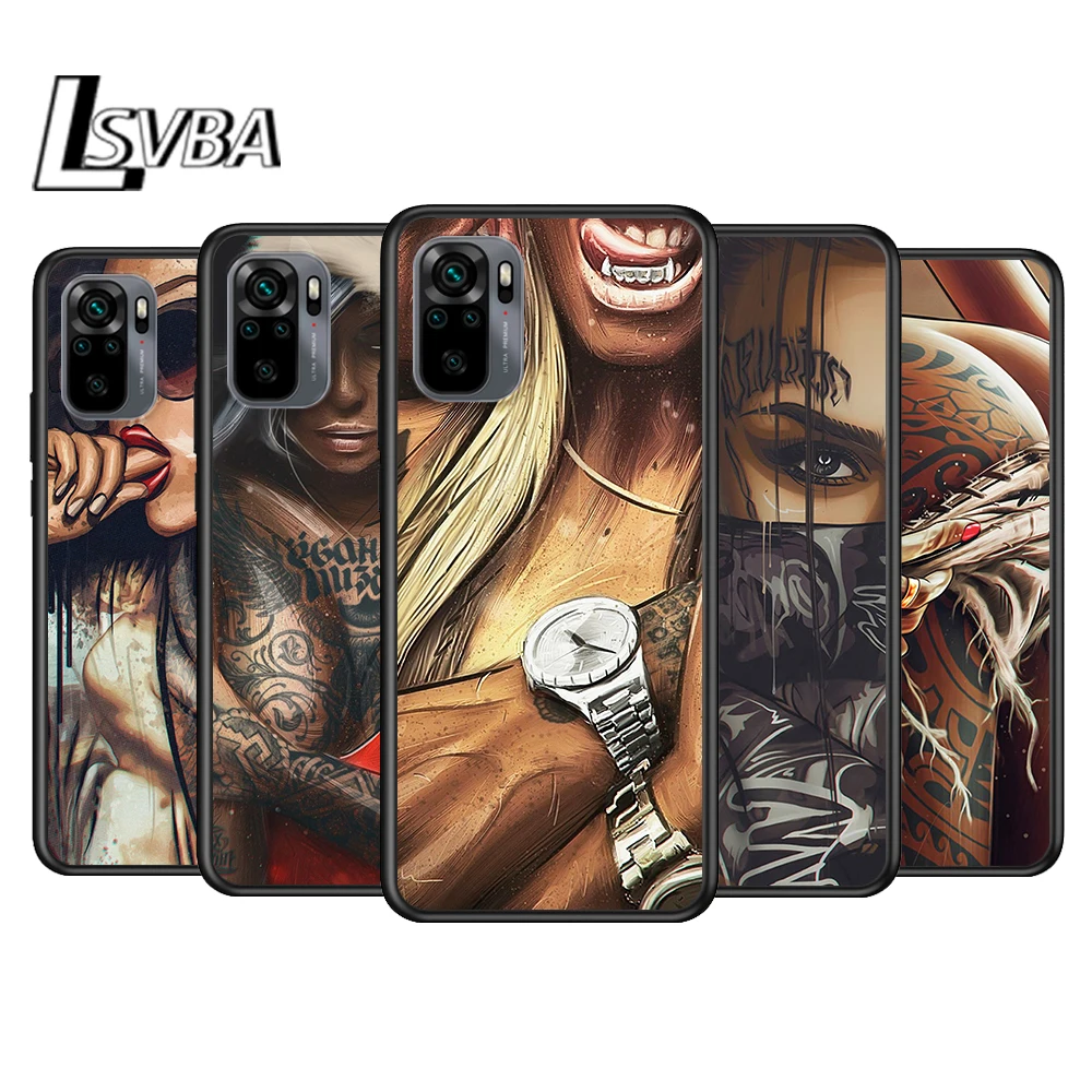 Sexy Sleeve Tattoo Girl for Xiaomi Redmi Note 10 10S 9 9T 9S 9Pro Max 8T 8Pro 8 7 6 5 Pro 5A 4X 4 Soft Black Phone Case | Мобильные