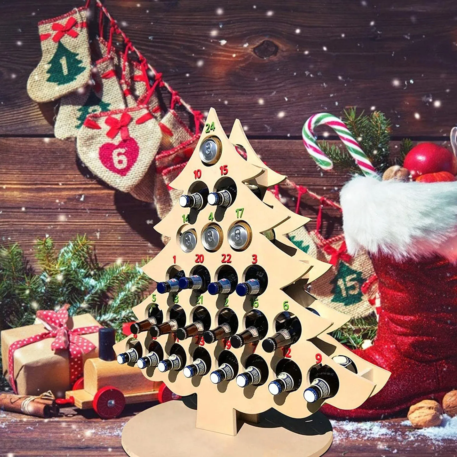 Creative Wooden Christmas Tree Alcohol Holder 24 Days Countdown Advent  Calendar Decor Wine Stand For 24 Mini Wine Bottle #T2G - AliExpress