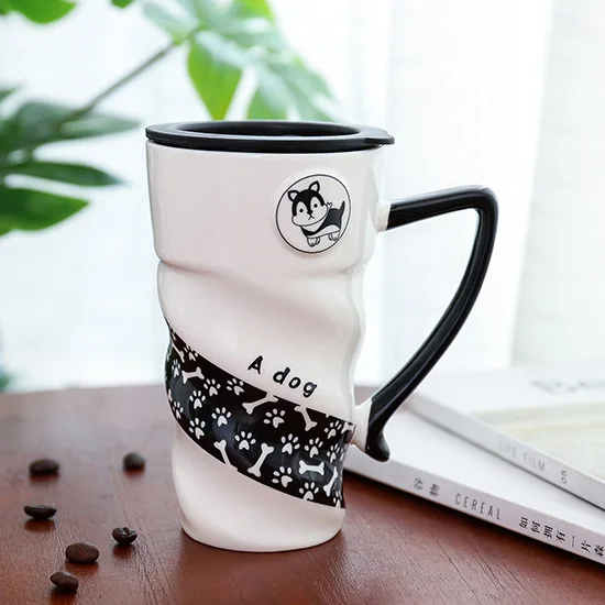 Скандинавский стиль панда Зебра резьба рельеф трехмерные животные большой емкости кружка молока с крышкой керамическая чашка для кофе - Цвет: dog