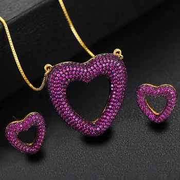 

GODKI Brazilian Heart Charms Jewelry Sets for Women Wedding Statement Dubai Necklace Earring Set Cubic Zirconia Jewelry Set