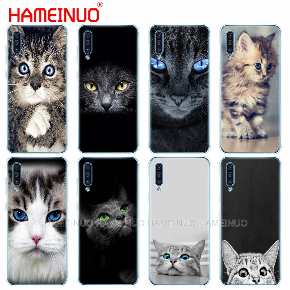 silicon phone cover case for Samsung Galaxy S10 E PLUS A10 A20 A30 A40 A50 A70 A10E A20E M20 cat kitty green eyes cute animal | Мобильные