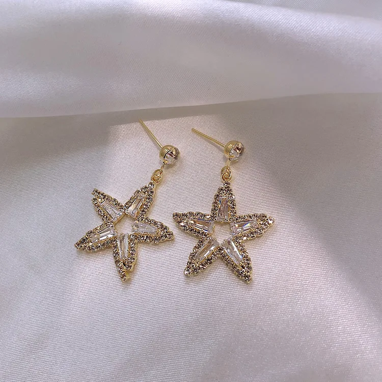 3 Silver Pin HF JEL, изысканные чешские крестовые свисающие серьги для женщин, золотые массивные 925 пробы, серебряные серьги, женские корейские ювелирные изделия - Окраска металла: 3 Silver Pin