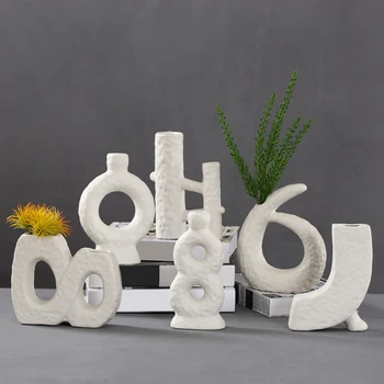 

6 Style Ceramic White Vase Figurines Dried Flowers Gypsophila Creative Flower Vase Ornaments For Home Decoracion Hogar