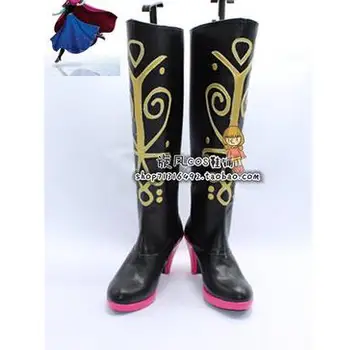 

The princess Anna Cosplay Party Shoes Black Fancy Boots Customized Size
