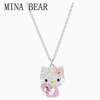 

High quality SWA HELLO KITTY cute pink KT cat pink necklace sweater sweater clavicle chain jewelry crystal gift
