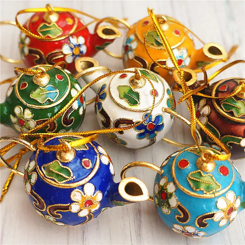 10pcs Colorful Chinese style Mini Teapot Ornaments Cloisonne Enamel Filigree Handcrafts Christmas Party Favor Gifts Decorations | Дом и сад