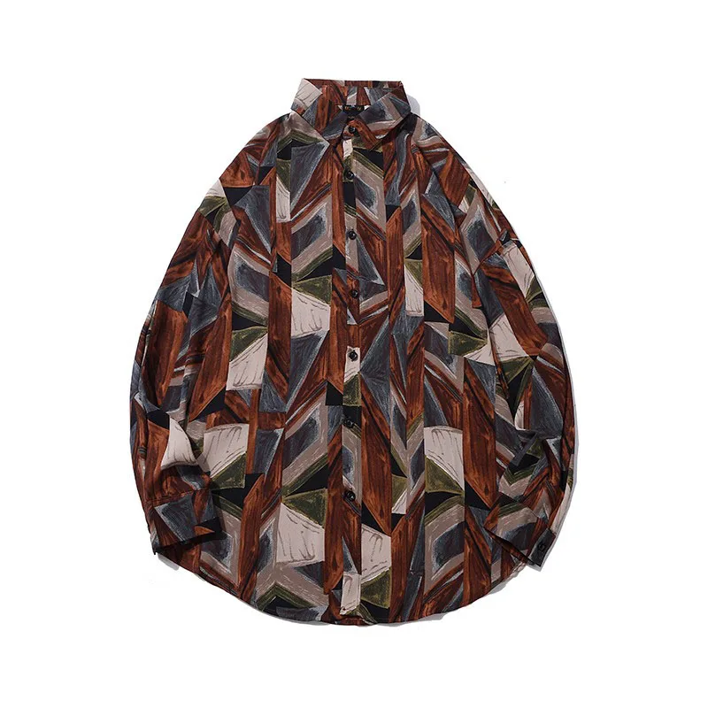 Men Shirt 2021 New Arrival Spring And Autumn Loose Geometric Patterns Fashion Male Shirt Thin Korean Style Hot Sale S104