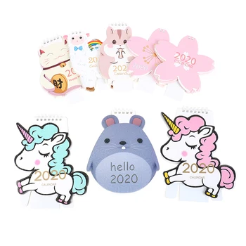 

2020 Cute Unicorn Cat Animals Mini Desktop Calendar Cherry Blossom Calendar Daily Schedule Planner 2019.07~2020.12