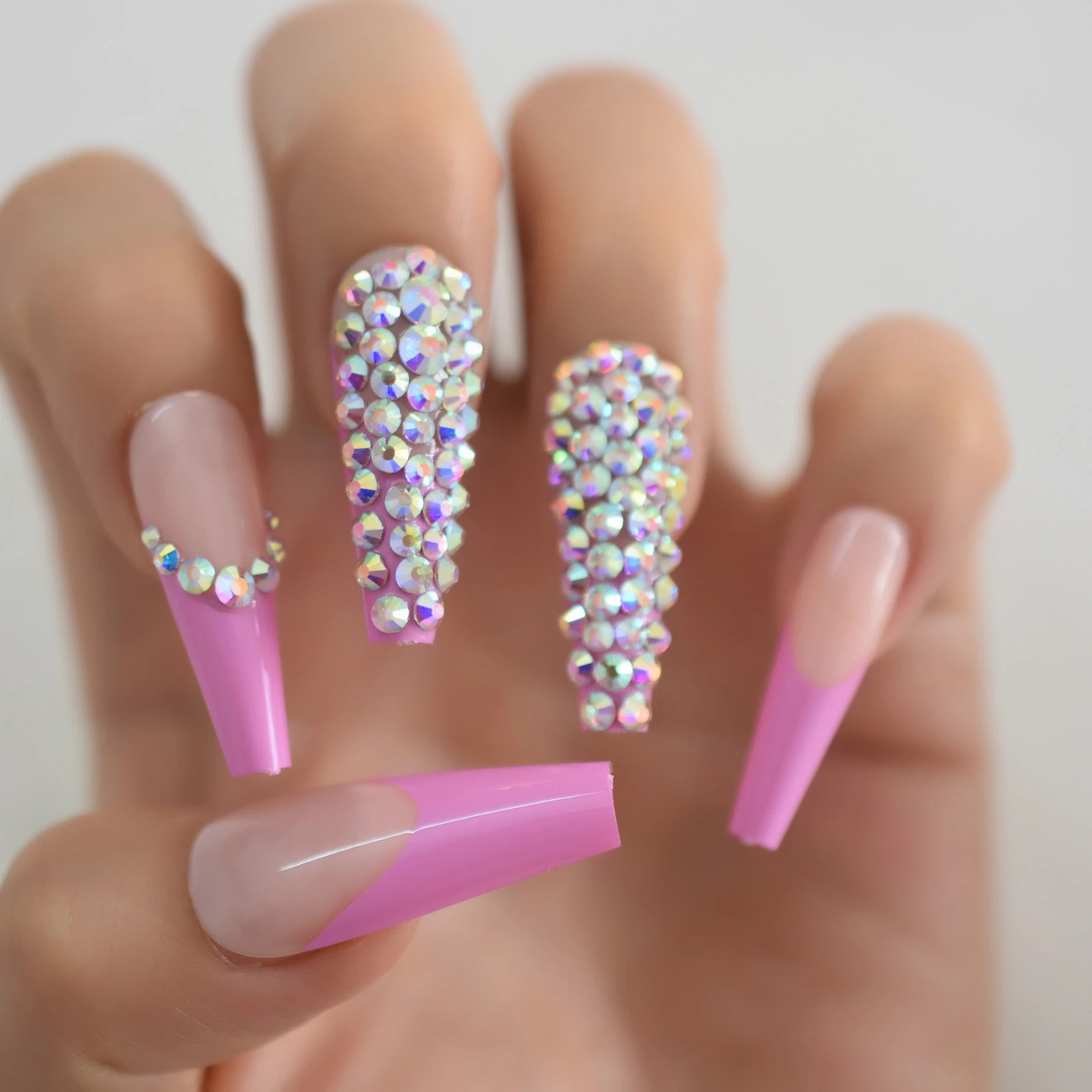 Coffin Ballerina Press On Nails Full Cover Bling Stones False Artificial Jewel  Nail Art Faux Ongles Tips With Designs Rhinestone|False Nails| - AliExpress
