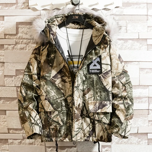 Camo Green Зимние популярные мужские парки, камуфляжная Повседневная куртка с капюшоном и большим меховым воротником, мужские утепленные качественные парки, пальто азиатского размера S-3XL - Цвет: Camo Green