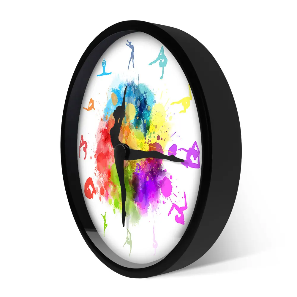 Gymnastics Girls Colorful Printed Wall Clock Sports Home Decor Gymnast Moving Clock Hands Decorative Wall Watch For Girls Room Just6F