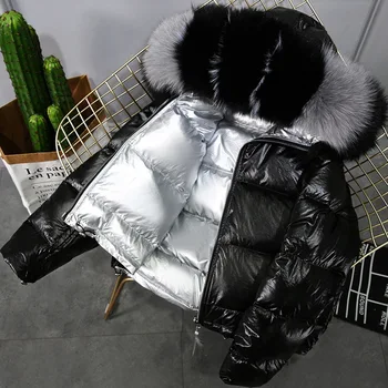 

2019 Winter Jacket Women White Duck Down Jacket Big Real Fox Collar Hood Outwear Waterproof Loose Coat Thick Warm Down Parka
