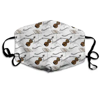 

Music Notes Violin With Bow Washable Reusable Mask, Cotton Anti Dust Half Face Mouth Mask For Kids Teens Men Women With