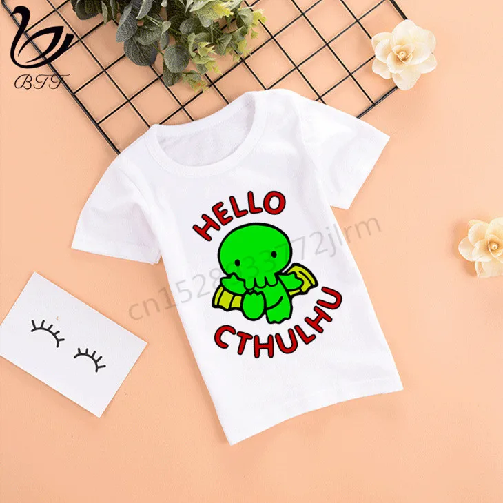 Cthulhu; Новинка; футболка для мальчиков; рубашки для девочек с милым животным принтом; детская Удобная футболка с круглым вырезом; одежда с короткими рукавами для мальчиков и девочек