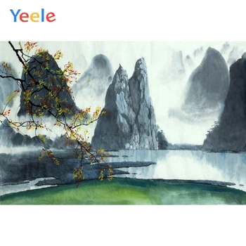 

Yeele China Ink Painting Portrait Mount River Tree Photography Backdrops Personalized Photographic Backgrounds For Photo Studio