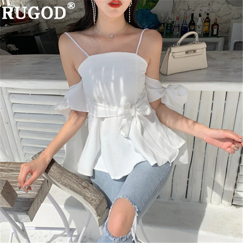 RUGOD Летняя Сексуальная белая блузка с открытыми плечами Женская Корейская