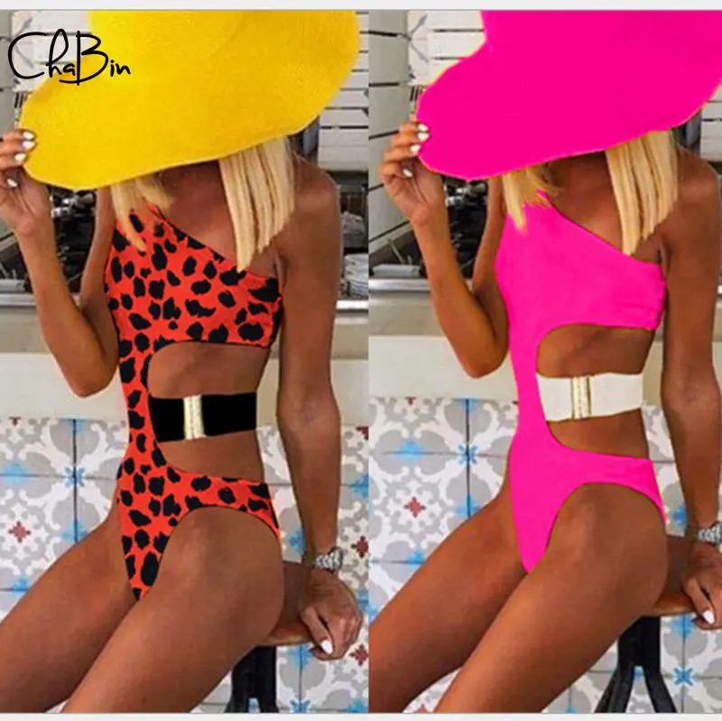 

New 2020 Women Swimwear Leopard Sexy Off Shoulder One Piece Swimsuit Women Beachwear Swimsuit Bodysuit Beach Bathing Swim Suit