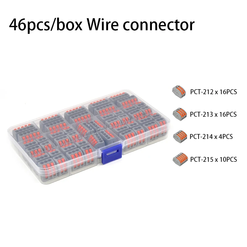PCT-21GRM(46PCS) Смешанные в штучной упаковке быстрый соединитель проводов Укрась свою PCT-212/213/214/215/218/222 SPL-2 3 компактный проводной разъем, клемма блока - Цвет: PCT-21GRM(46PCS)