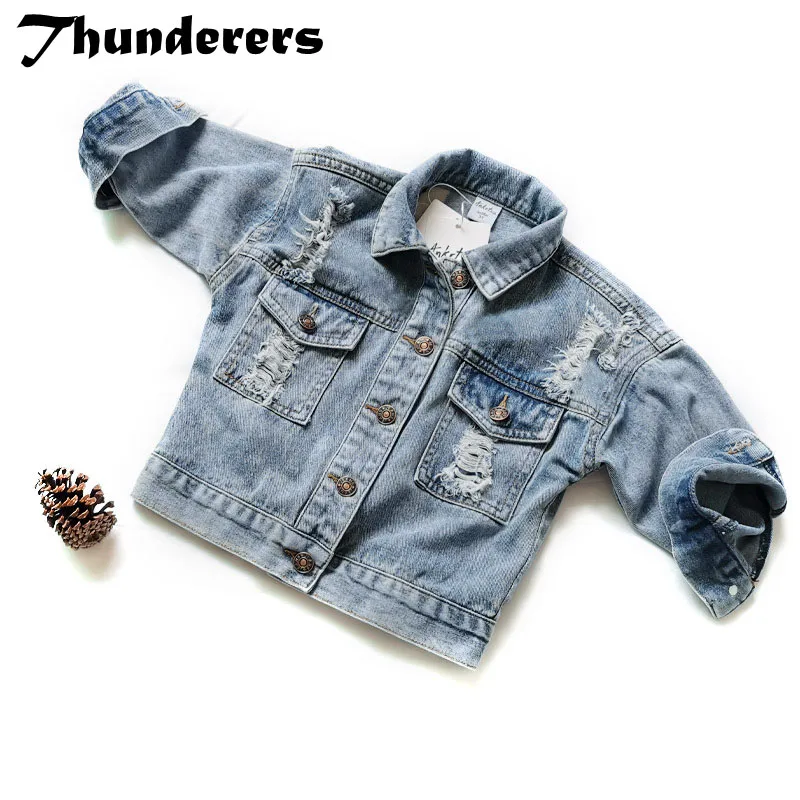 Kids Jacket Coats Costume Outerwear Jeans Spring Thunderers Ripped-Holes Girls Demin