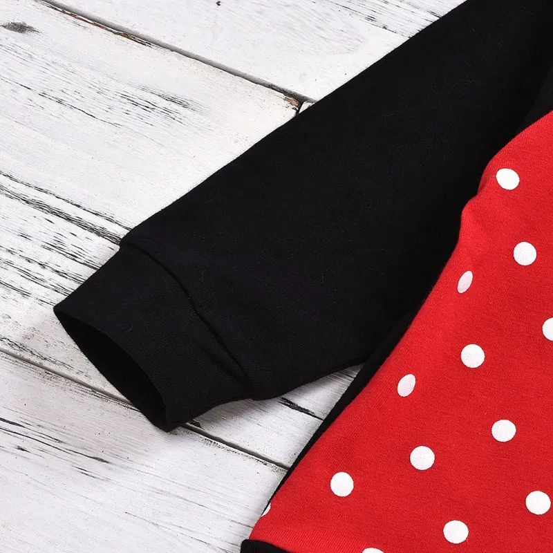 Осенне-весенняя одежда для младенцев Одежда для малышей комплекты для девочек Толстовка в горошек с длинными рукавами+ штаны Повседневный костюм