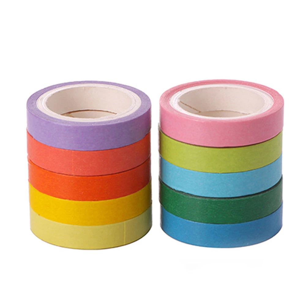 

10Pcs/Pack Rainbow Colors Sticky Paper Roll Tape Diy Craft Decoration Washi Tape Scrapbooking Stickers