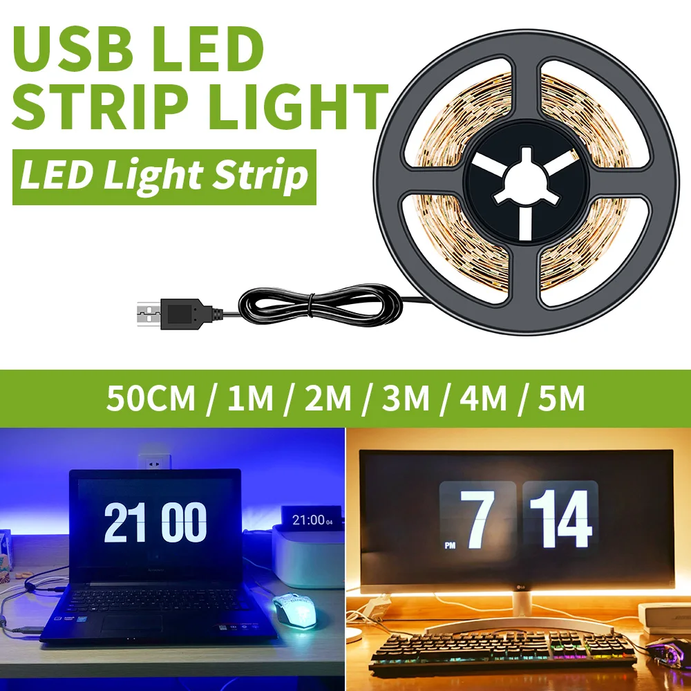 USB Светодиодные ленты лампы 2835 DC5V домой гибкий светодиодный светильник лента 1 м 2