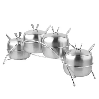 

4pcs Stainless Steel Storage Jars Practical Spice Storage Jars Multifunctional Seasoning Container for Kitchen
