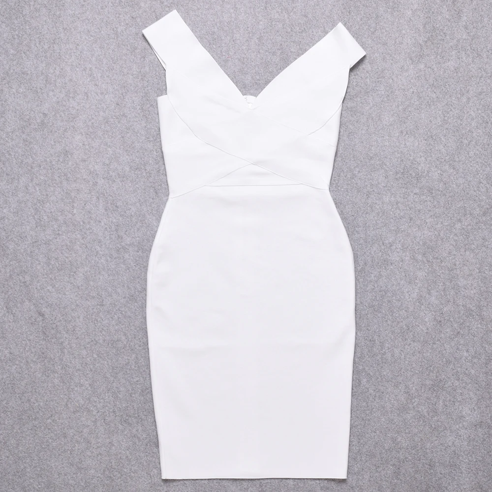 Free Shipping Dark Green Deep V Neck Elastic Knitted Runway Knee Length Sexy Women's New Fashion Bodycon Tank Bandage Dress