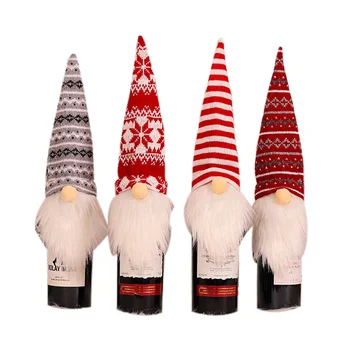 

4pcs Dining Table Hotel Wine Bottle Cover Swedish Gnome New Year Holiday Plush Faceless Santa Party Supplies Christmas Decor