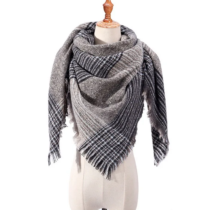 Кашемировый женский шарф на осень и зиму, теплые клетчатые шарфы, треугольные пашмины шали, повседневные банданы, женские аксессуары - Цвет: 30