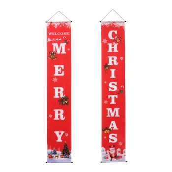 

1 Pair Merry Christmas Door Curtain Printing Porch Sign Banners Front Door Flags