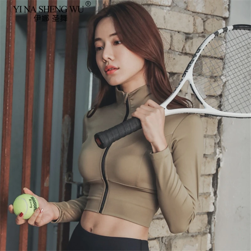 

Топ женский спортивный с воротником-стойкой, пикантная рубашка с длинным рукавом и молнией для йоги с дырками, быстросохнущая дышащая одежда для тренажерного зала и фитнеса